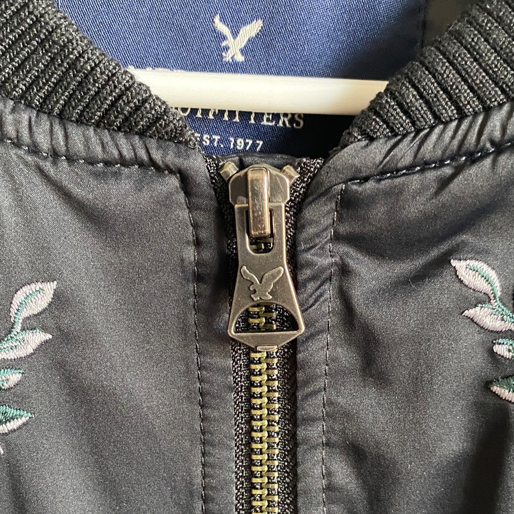 American Eagle Outfitters Black Floral Bomber Jacket - Picture 10 of 13